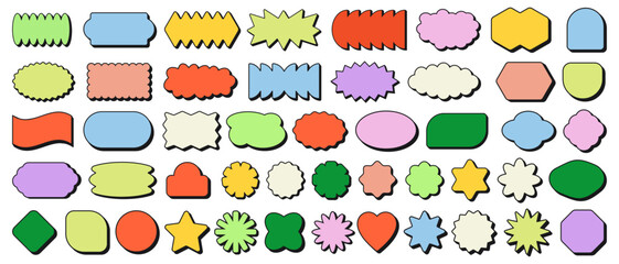 Cool Abstract Geometric Shapes. Trendy Y2K Retro Badges Vector Design. Sticker Label Elements. Minimal Frame Patch.
