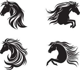 set of horses face logo isolated on white background