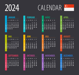 2024 Calendar - vector illustration. Template. Mock up. Singaporean version