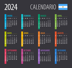 2024 Calendar - vector illustration. Template. Mock up. Argentinean version