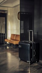 Black luggage in stylish interior of reception hall. Generative ai art