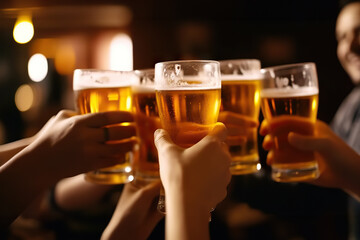 Cheers to Friendship Group of Happy Friends Toasting Beer with Glasses in Hand. created with Generative AI