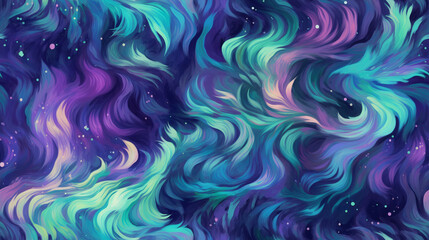 Seamless pattern background inspired by the ethereal and otherworldly beauty of the northern lights with swirling and delicate wisps of light