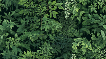 Seamless pattern background of a lush forest scene with a dense canopy of trees in various shades of the green tranquility of nature