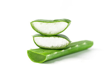 Fresh Aloe vera slice isolated on white background. Aloe vera leaf slice for design of herbal...