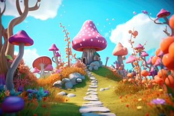 Magical 3D Cartoon Forest and Gardens on an Alien Planet for Kids' Animation generative AI