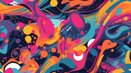 Dynamic seamless pattern background inspired by street art. Filled with vibrant splashes of color, graffiti-style elements