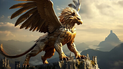 Illustration of the mythical creature the griffin half lion half eagle