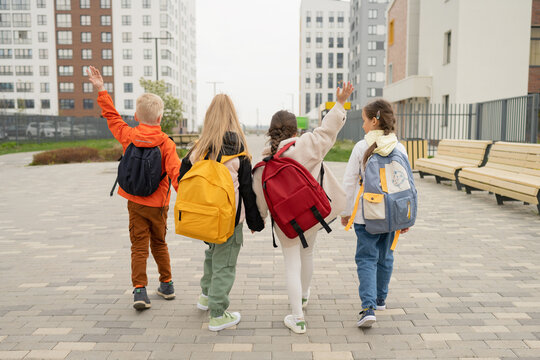 Group of children with backpack