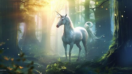 Obraz na płótnie Canvas Illustration of the mythical creature the unicorn in fairy forest
