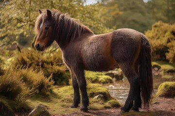 Exmoor pony - United Kingdom - Exmoor ponies are native to the moorlands of Exmoor in England, known for their hardiness, agility, and primitive appearance (Generative AI)