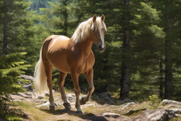 Obraz premium Haflinger - Austria - Haflingers are small to medium-sized horses with a chestnut coat and a friendly disposition, suitable for various equestrian activities (Generative AI)
