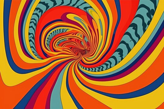 retro and vintage psychedelic poster with hypnotic spiral patterns, created with generative ai