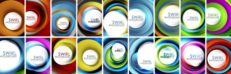 Swirl and circle design. Business or technology background. Set of swirl illustrations. Techno banner or landing page. Wallpaper, banner, background, wall art or poster design