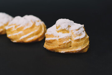 background of colorful cakes with fruit- close up of cakes