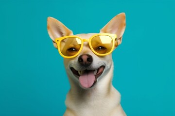 dog smile animal pet funny isolated trendy portrait background cute sunglasses. Generative AI.