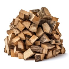 Stack of firewood logs on white background