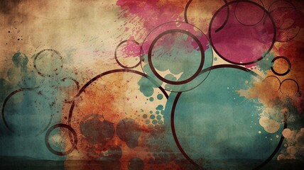 Vintage retro background with grunge paper texture circles. Generative AI.