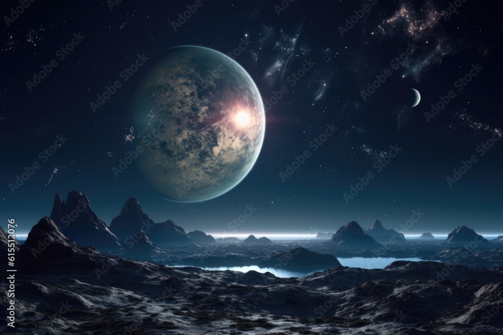 Wall mural shot of a beautiful planet and the universe, created with generative ai