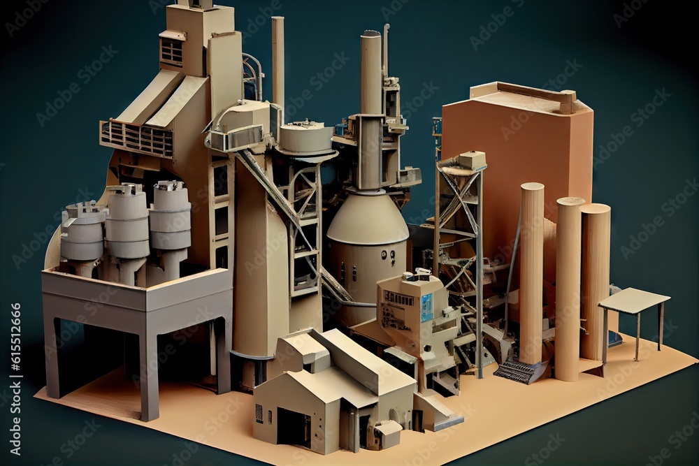 Wall mural pulp and paper mill, with towering processing machines and conveyor belts, created with generative a