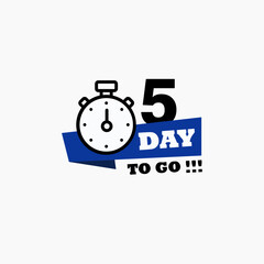 5 days left. Vector emblem with the number of days remaining. label, black alarm clock flat with ribbon, promotion icon, best deal symbol vector illustration