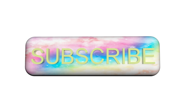 Rainbow YouTube button subscribe of channel. 3d illustration