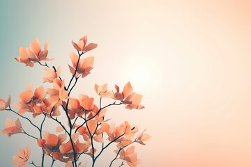 Autumn colorful background with a tree branch and the sky against the sun. Generated by AI.