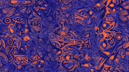 Obraz premium Seamless pattern background with intricate mandala design with vibrant hues including rich shades of royal blue, deep purple and fiery orange.