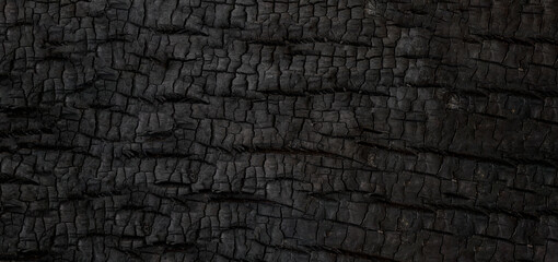 Burn wood texture. Black background, Details on the surface of charcoal, burnt wood texture, Grunge, burning fire, Dark material.