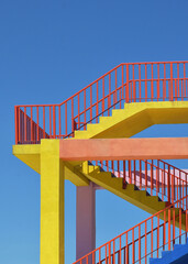 Summer Colors. Colorful Stairs Against Blue Sky