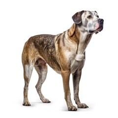 Obraz premium Smiling Brown Dog Standing Against White Background generative AI
