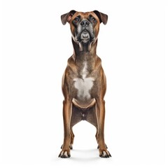 Obraz premium Smiling Brown Dog Standing Against White Background generative AI