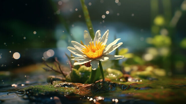 yellow flower with water drops HD 8K wallpaper Stock Photographic Image