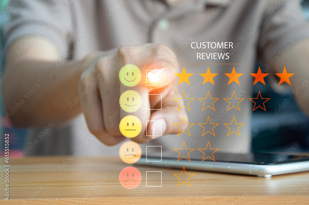 Poster users rate their service experience on the online application for a customer satisfaction survey con