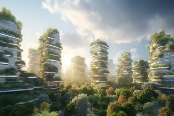 futuristic city skyline focused on sustainability, generative AI