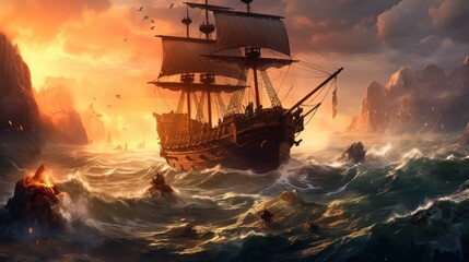 Obraz premium Game art piece that depicts a pivotal moment in the middle of an epic journey