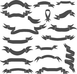 Set of hand drawn ribbons in vector. Design elements for label, badge, emblem, logo, sign.