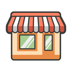 Colored shop logo with a striped roof. Vector illustration.