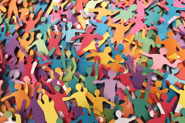 Large crowd of diverse people. paper cut out style