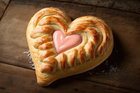 heart-shaped danish pastry with strawberry cream cheese filling, created with generative ai