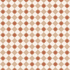Seamless gingham pattern with coffee bean flowers in casual brown tones, for dress, scarf, skirt, picnic tablecloth, other fabric design