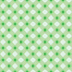Seamless gingham pattern with fresh green wildflowers, for dress, scarf, skirt, picnic tablecloth, other fabric design