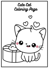 Cute Cat Illustration For Kids Coloring Books