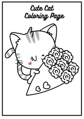 Cute Cat Illustration For Kids Coloring Books