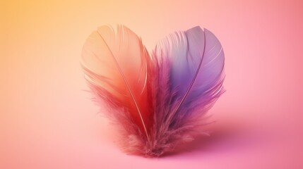 Big heart made with colored feathers of rainbow colors. Generative Ai.