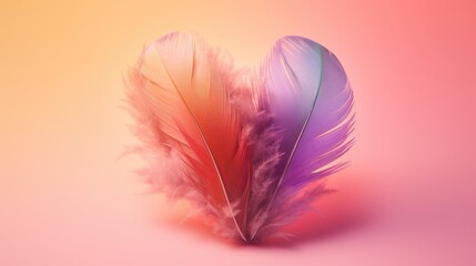 Big heart made with colored feathers of rainbow colors. Generative Ai.