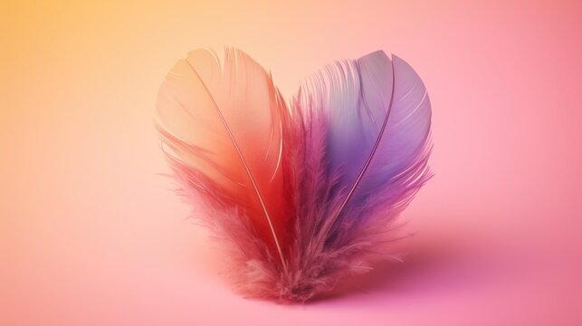 Big heart made with colored feathers of rainbow colors. Generative Ai.