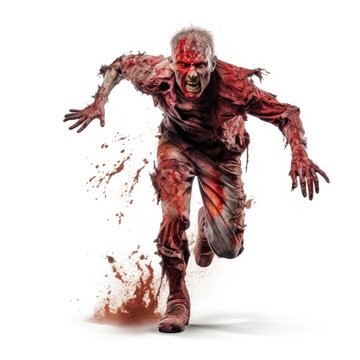 Illustration of a zombie running towards the camera isolated on a white background