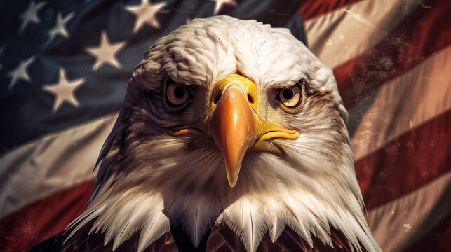 An eagle and an American flag, patriotism. patriot. homeland. love to the united states horitontal image created with artificial intelligence