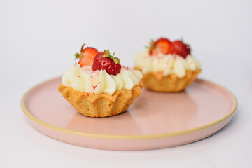 background of colorful cakes with fruit- close up of cakes